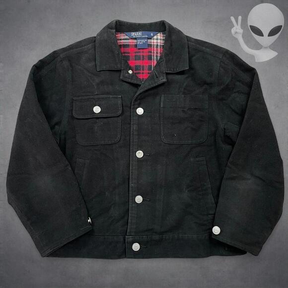 Polo Ralph Lauren Jacket Small Black Cotton Plaid Lined Vintage 90s - Picture 3 of 7